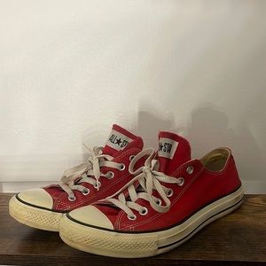 Previously loved red low top converse all star sneakers - 8M/10W.